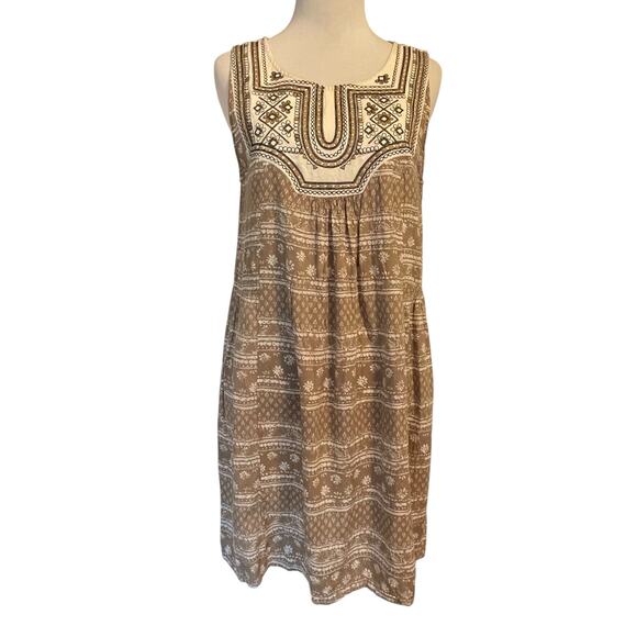 Umgee Embroidered Top Womens Small Tan Floral Sleeveless Boho Neutral Tunic - Picture 1 of 7